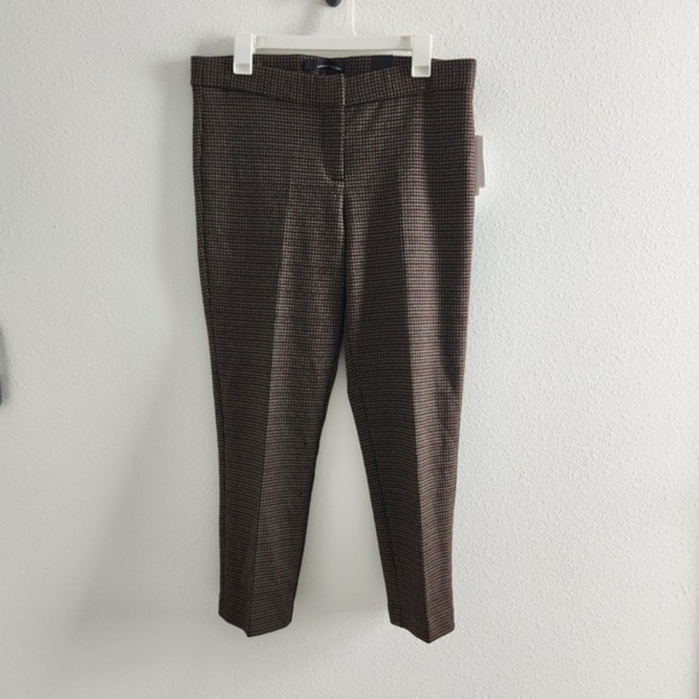 Amanda + Chelsea Alex Pant Modern Fit Ankle Houndstooth Trousers Brown 12 NWT